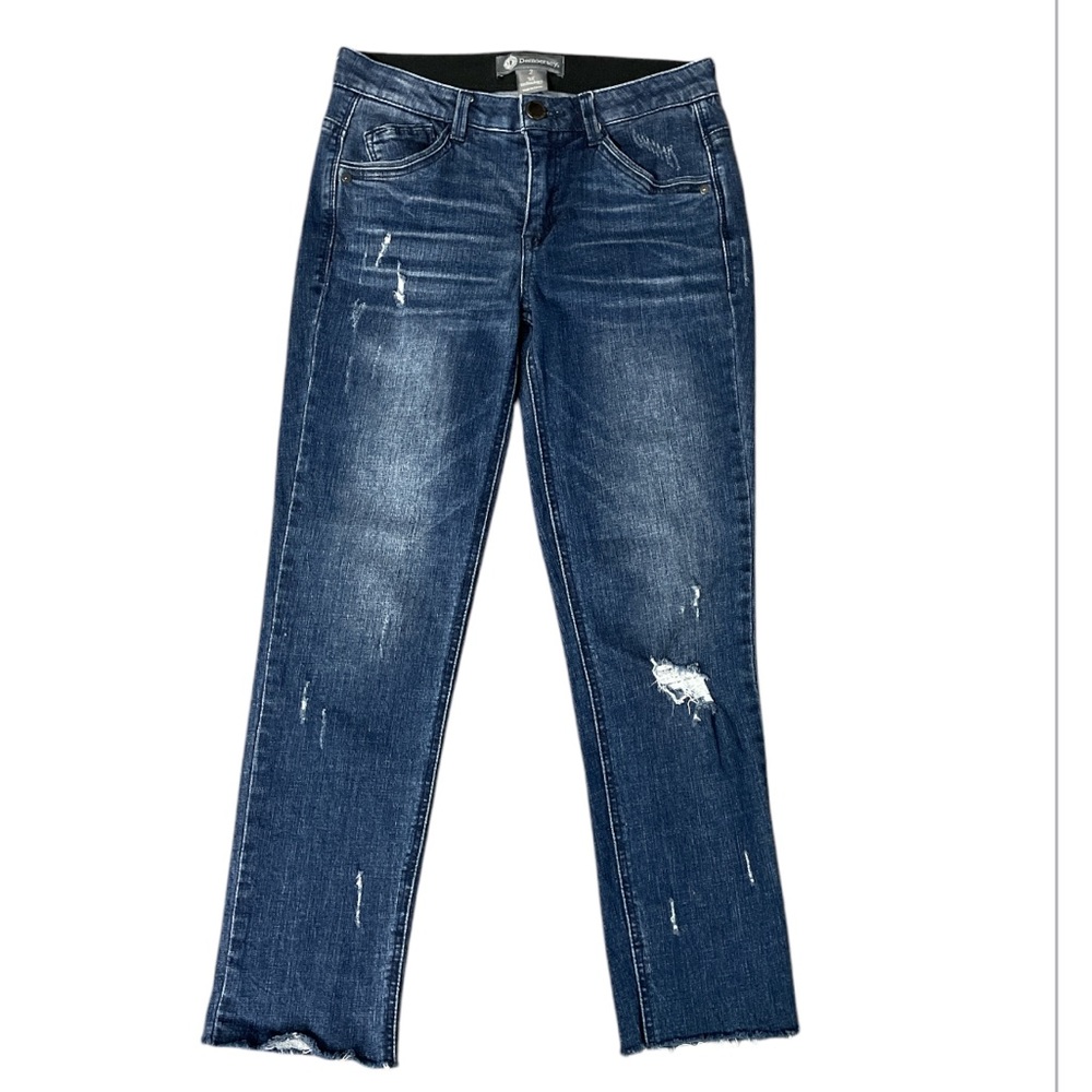 Democracy distressed ankle length size 2 blue jeans Ab technology frayed cuffs